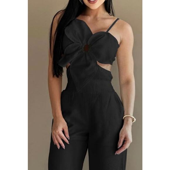 CHICME Women's Floral Pattern Sleeveless Jumpsuit Large Black Cut Out - Picture 2 of 12